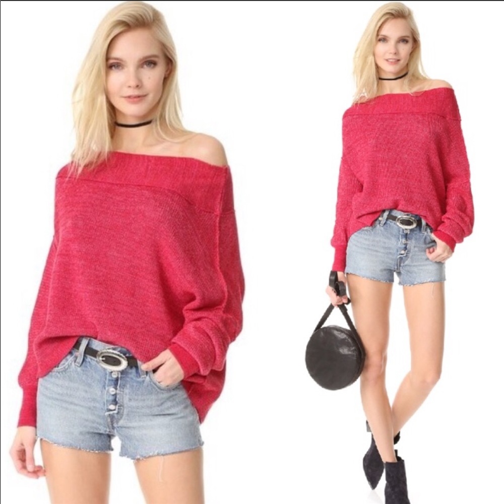 Free People Red Off-The-Shoulder Sweater Size L